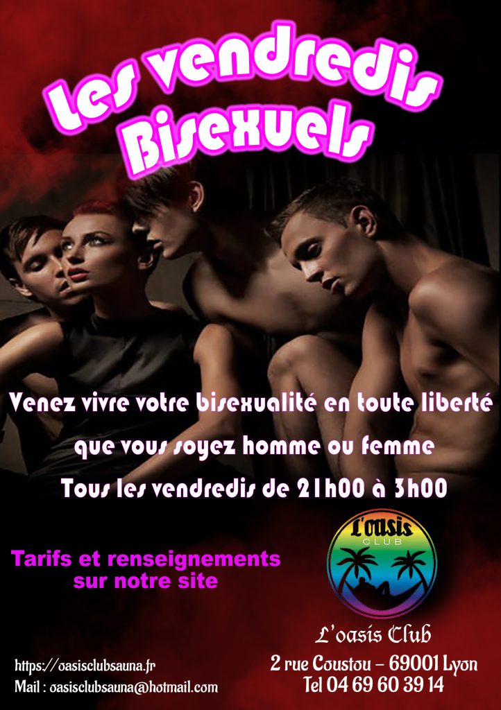 affiche événements à l'oasis club sauna, Club Libertin Lyon, vendredi soirées bisexuelles